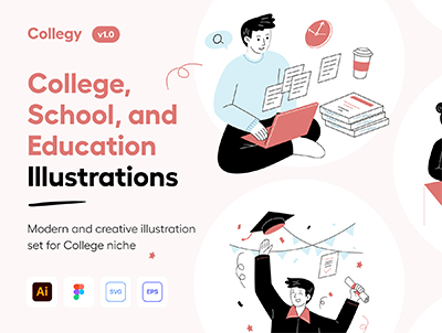 学院-学院和教育插图集(Collegy – College & Education Illustration Set)