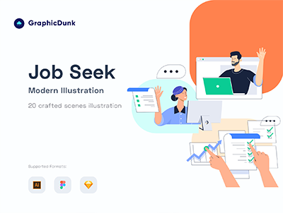求职现代插图(Job Seek Modern Illustrations)