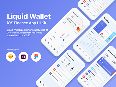 流动钱包金融投资支付iOS移动应用UI套件(Liquid Wallet Finance Investment Payment iOS Mobile App UI Kit)