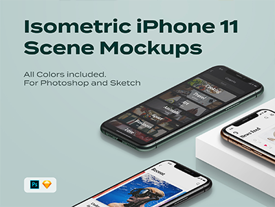等距 iPhone 11 pro 场景样机(Isometric iPhone 11 pro scene mockup)