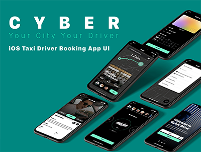 网络出租车司机 iOS 移动应用程序 UI 套件(Cyber Taxi Driver iOS Mobile App UI Kit)