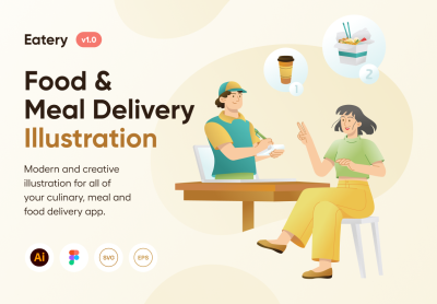 Eatery – Food & Meal Delivery Illustrations – 食堂 – 食品和送餐插图