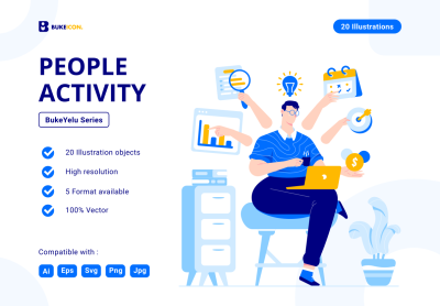 25 People Activity Illustration set – Buke Yelu Series – 25人活动插画集-布克耶鲁系列