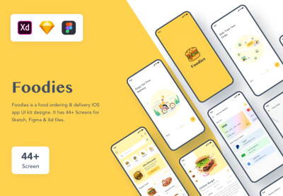 美食家：食品订购和交付IOS应用程序UI套件 Foodies: Food ordering & delivery IOS app UI kit