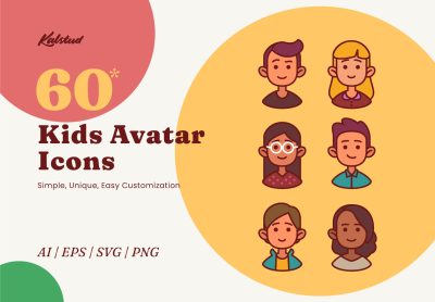60 Kids Avatar Icons-60 个孩子头像图标