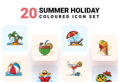 Summer holiday – Coloured icon set-暑假-彩色图标集