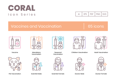 65 Vaccines and Vaccination Icons | Coral Series-65 疫苗和疫苗接种图标 |珊瑚系列