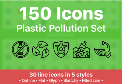 150 Plastic Pollution Icons – 150 个塑料污染图标