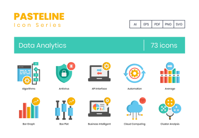 73 Data Analytics Icons | Pasteline Series – 73 个数据分析图标 |膏状系列