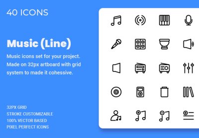 Music Icon Set (Line) – 音乐图标集（线）