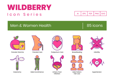 85 Men & Women Health Icons | Wildberry Series – 85 个男性和女性健康图标 |野莓系列