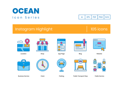 105 Instagram Highlight Cover Icons | Ocean Series – 105 个 Instagram 高亮封面图标海洋系列