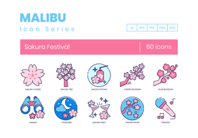 60 Sakura Festival Icons | Malibu Series – 60 个樱花节图标马里布系列