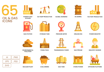 65 Oil & Gas Icons | Caramel Series – 65 个石油和天然气图标 |焦糖系列