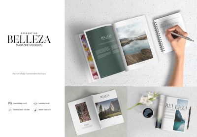 Belleza – A4 Magazine Mockups Pack – Belleza – A4 杂志样机包