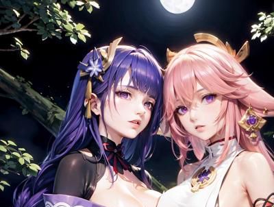 八重神子 x 雷电将军[realistic+anime]